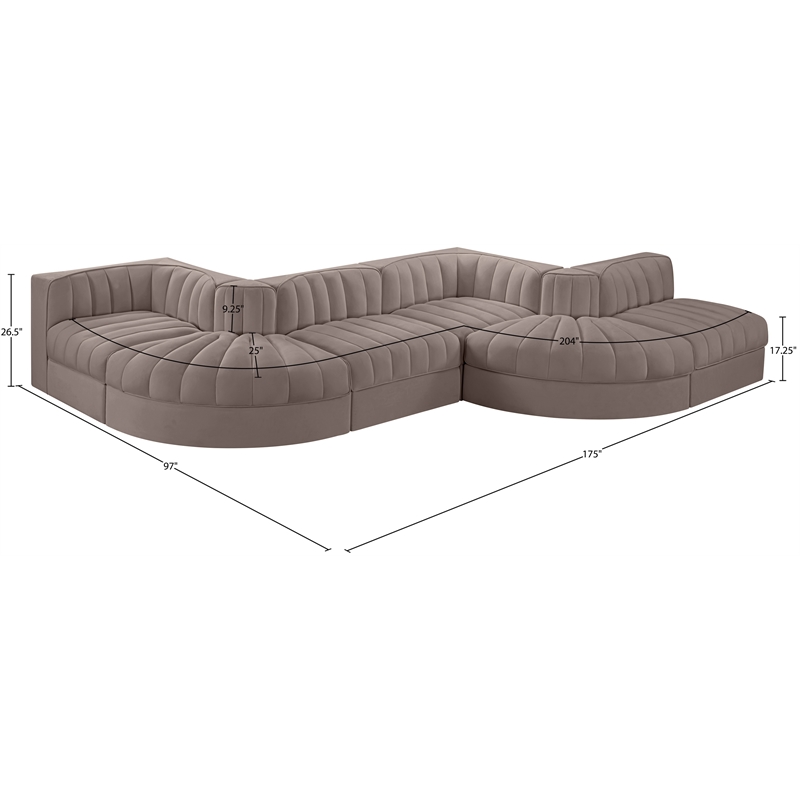 Meridian Furniture Rummi Taupe Velvet Performance Fabric 6pc. Modular Sectional