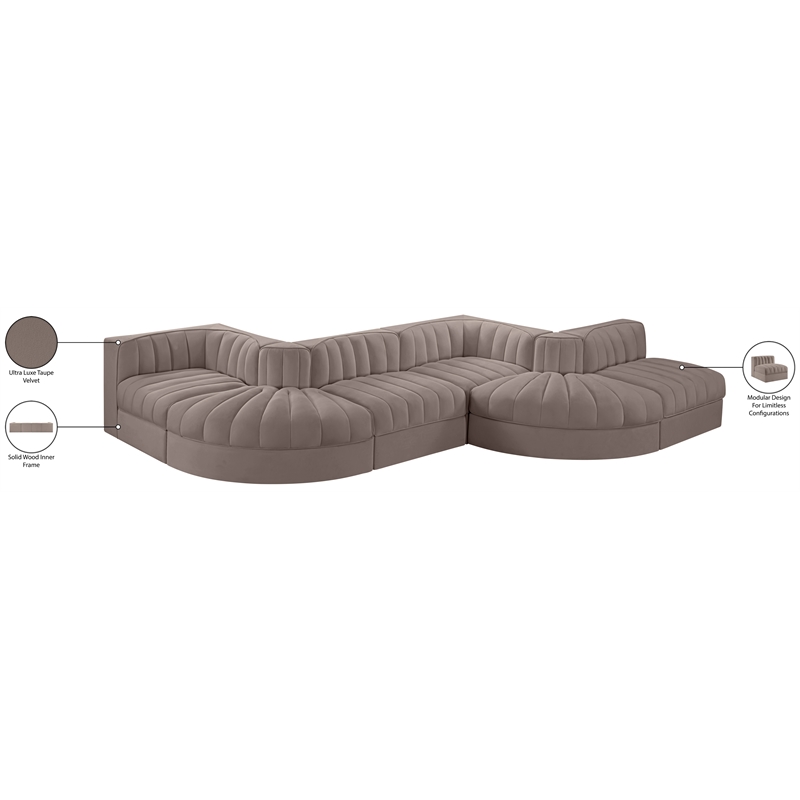 Meridian Furniture Rummi Taupe Velvet Performance Fabric 6pc. Modular Sectional