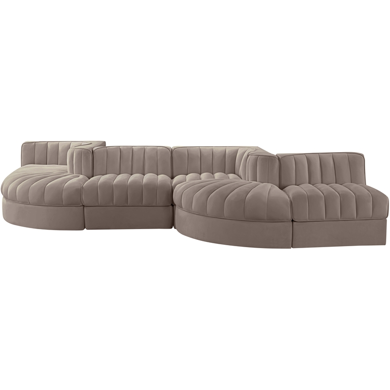 Meridian Furniture Rummi Taupe Velvet Performance Fabric 6pc. Modular Sectional