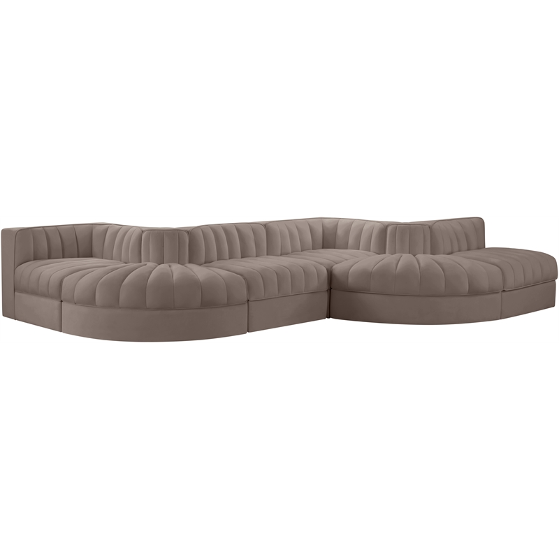 Meridian Furniture Rummi Taupe Velvet Performance Fabric 6pc. Modular Sectional