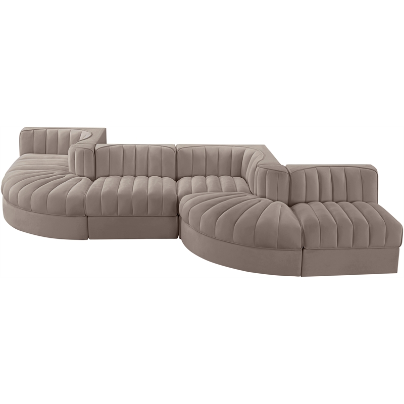 Meridian Furniture Rummi Taupe Velvet Performance Fabric 6pc. Modular Sectional