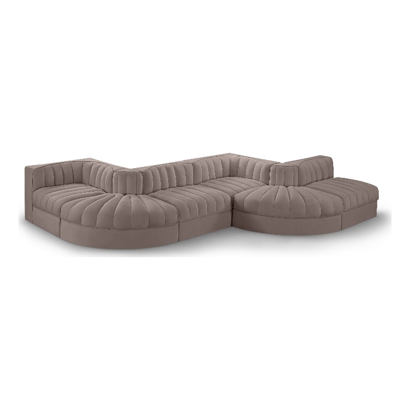 Meridian Furniture Rummi Taupe Velvet Performance Fabric 6pc. Modular Sectional