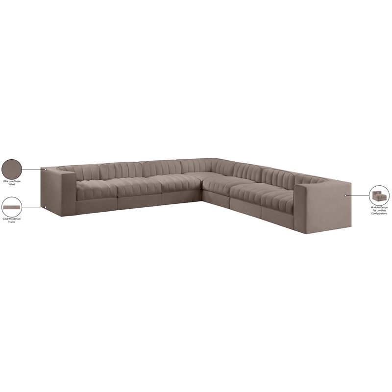 Meridian Furniture Rummi Taupe Velvet Performance Fabric 7pc. Modular Sectional