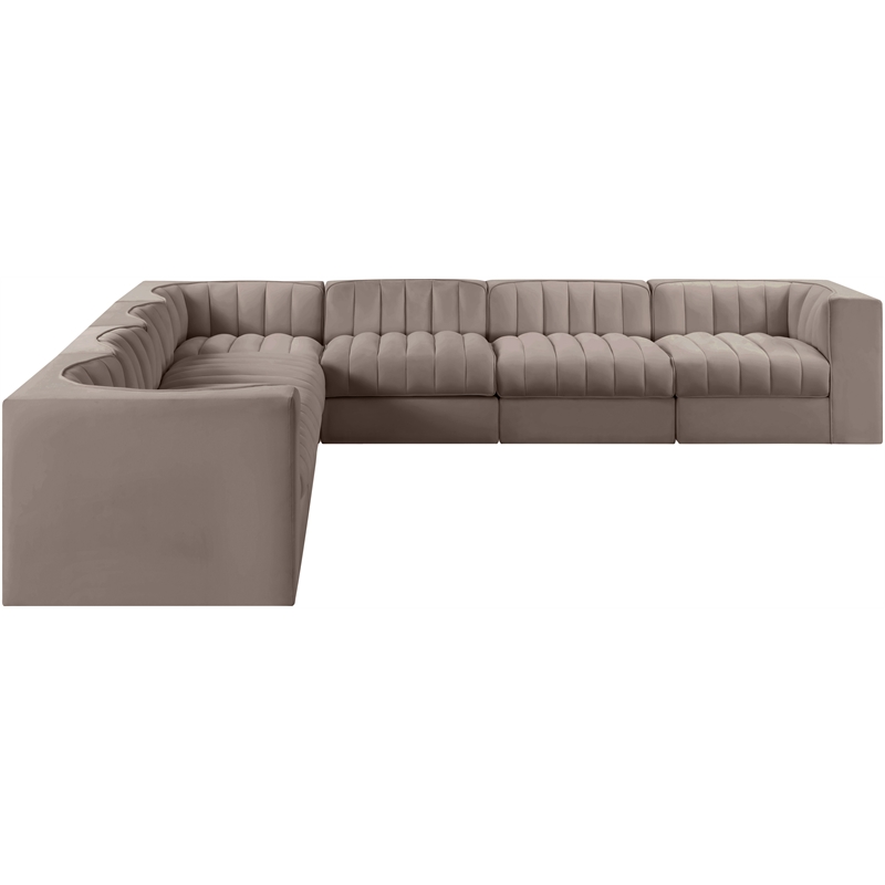 Meridian Furniture Rummi Taupe Velvet Performance Fabric 7pc. Modular Sectional