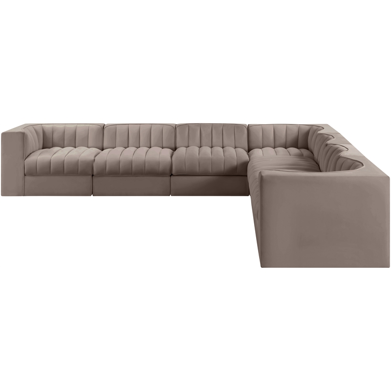 Meridian Furniture Rummi Taupe Velvet Performance Fabric 7pc. Modular Sectional