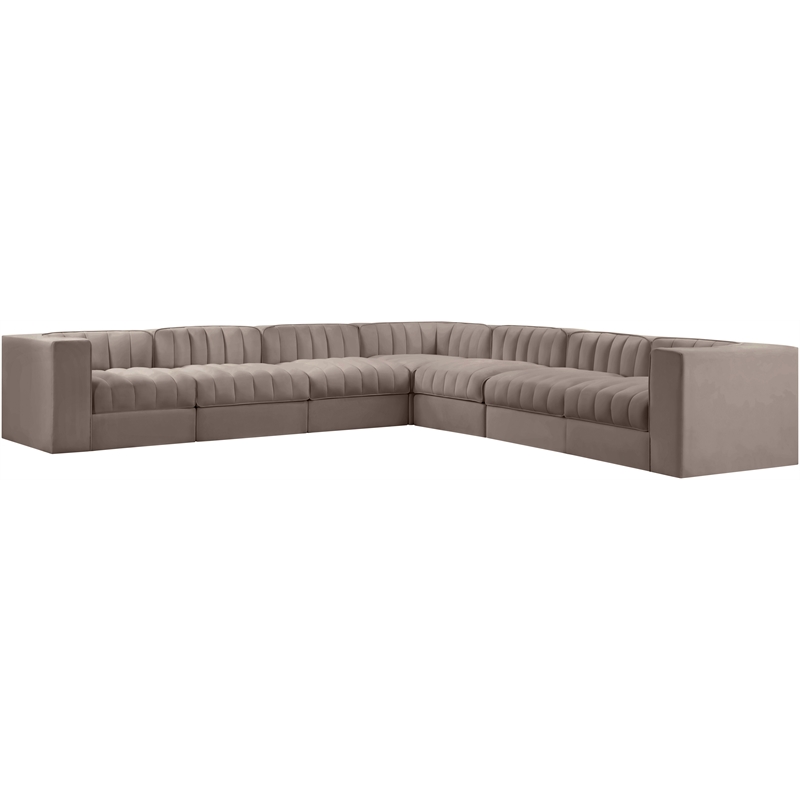 Meridian Furniture Rummi Taupe Velvet Performance Fabric 7pc. Modular Sectional