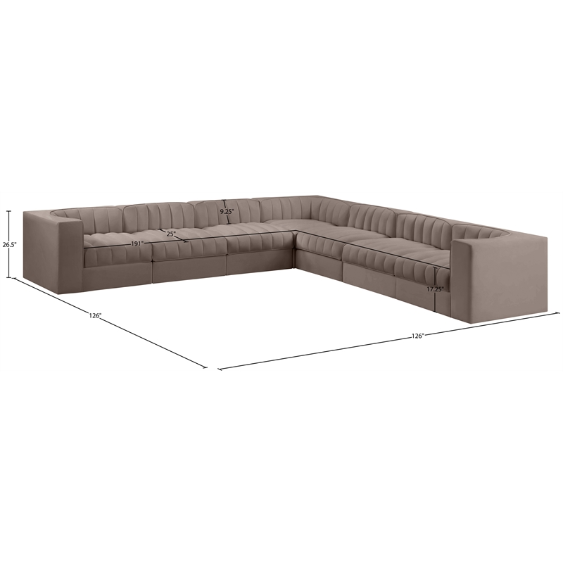 Meridian Furniture Rummi Taupe Velvet Performance Fabric 7pc. Modular Sectional