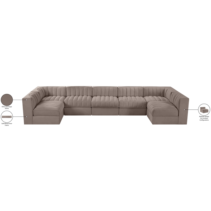 Meridian Furniture Rummi Taupe Velvet Performance Fabric 7pc. Modular Sectional