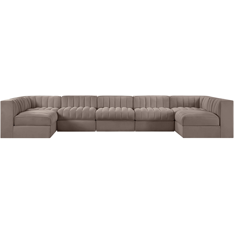 Meridian Furniture Rummi Taupe Velvet Performance Fabric 7pc. Modular Sectional