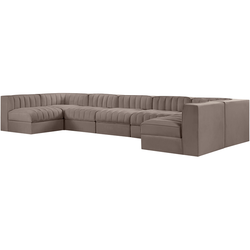 Meridian Furniture Rummi Taupe Velvet Performance Fabric 7pc. Modular Sectional
