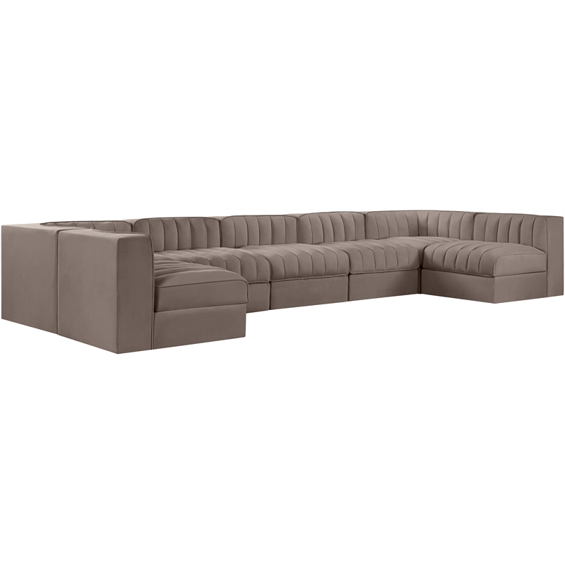 Meridian Furniture Rummi Taupe Velvet Performance Fabric 7pc. Modular Sectional