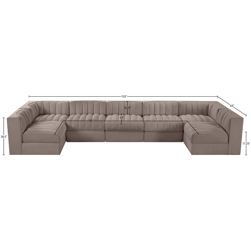 Meridian Furniture Rummi Taupe Velvet Performance Fabric 7pc. Modular Sectional