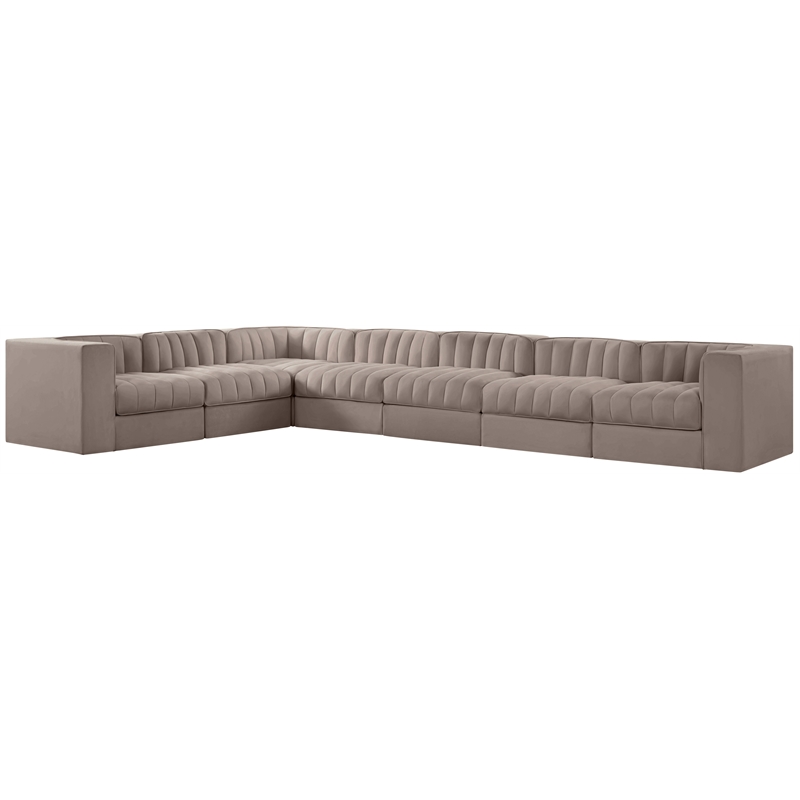 Meridian Furniture Rummi Taupe Velvet Performance Fabric 7pc. Modular Sectional