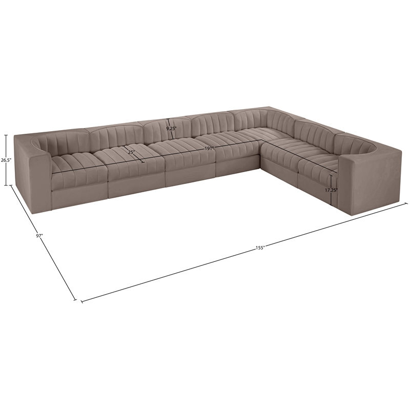 Meridian Furniture Rummi Taupe Velvet Performance Fabric 7pc. Modular Sectional