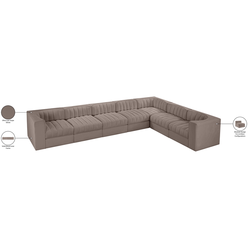 Meridian Furniture Rummi Taupe Velvet Performance Fabric 7pc. Modular Sectional