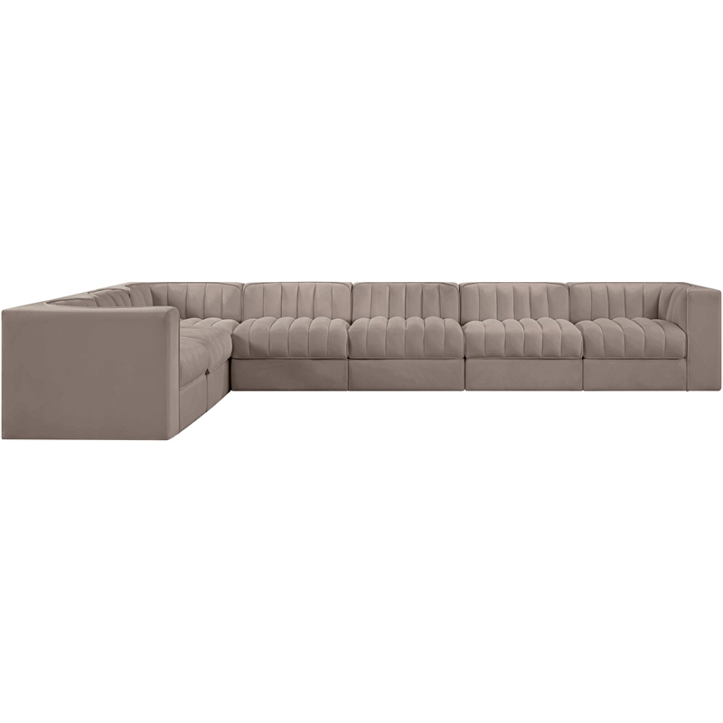 Meridian Furniture Rummi Taupe Velvet Performance Fabric 7pc. Modular Sectional