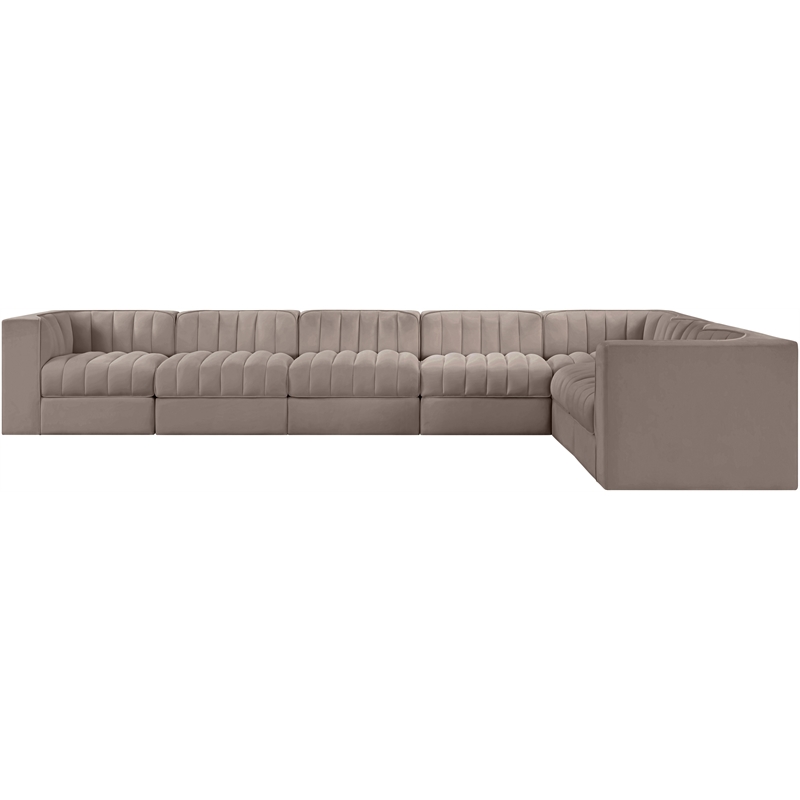 Meridian Furniture Rummi Taupe Velvet Performance Fabric 7pc. Modular Sectional