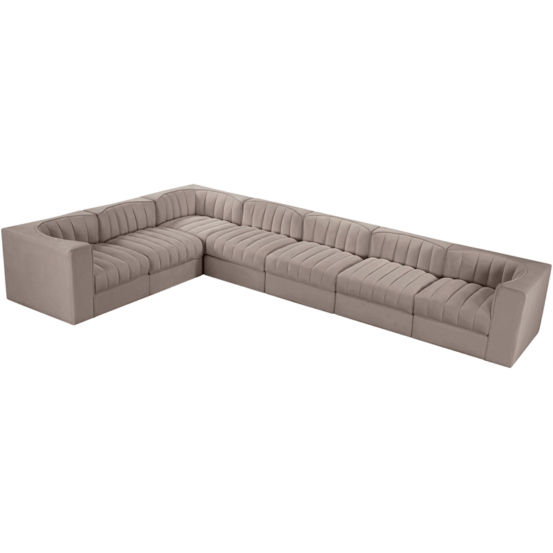 Meridian Furniture Rummi Taupe Velvet Performance Fabric 7pc. Modular Sectional