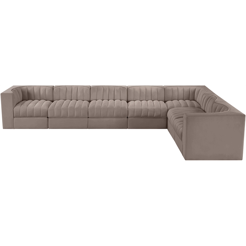 Meridian Furniture Rummi Taupe Velvet Performance Fabric 7pc. Modular Sectional