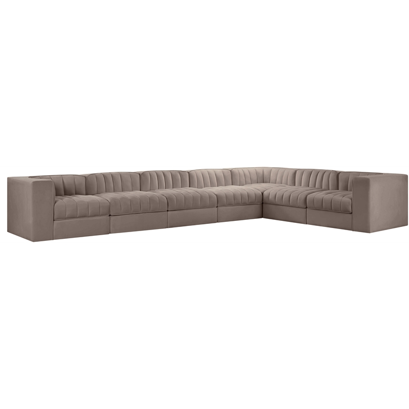Meridian Furniture Rummi Taupe Velvet Performance Fabric 7pc. Modular Sectional