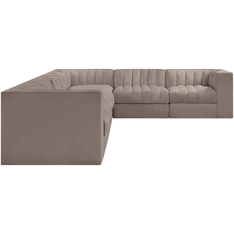 Meridian Furniture Rummi Taupe Velvet Performance Fabric 7pc. Modular Sectional