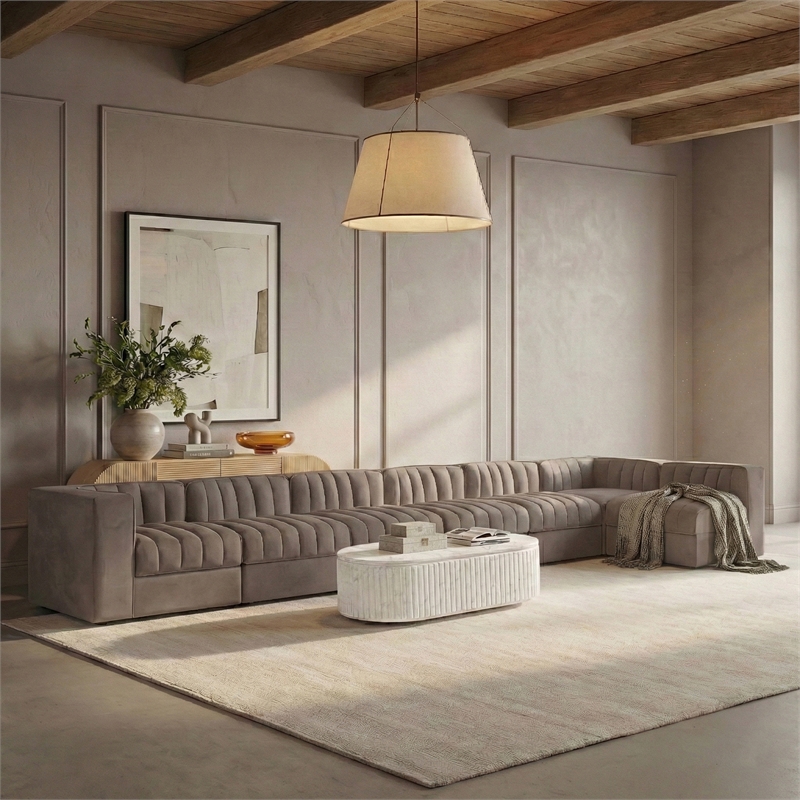 Meridian Furniture Rummi Taupe Velvet Performance Fabric 7pc. Modular Sectional