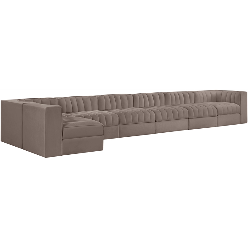 Meridian Furniture Rummi Taupe Velvet Performance Fabric 7pc. Modular Sectional