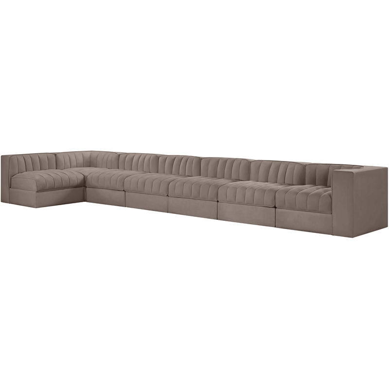 Meridian Furniture Rummi Taupe Velvet Performance Fabric 7pc. Modular Sectional