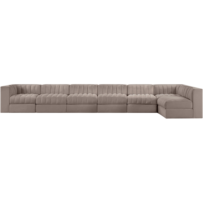 Meridian Furniture Rummi Taupe Velvet Performance Fabric 7pc. Modular Sectional