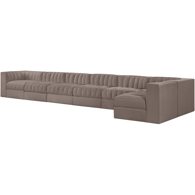 Meridian Furniture Rummi Taupe Velvet Performance Fabric 7pc. Modular Sectional