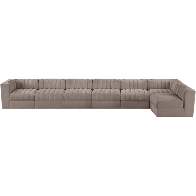 Meridian Furniture Rummi Taupe Velvet Performance Fabric 7pc. Modular Sectional