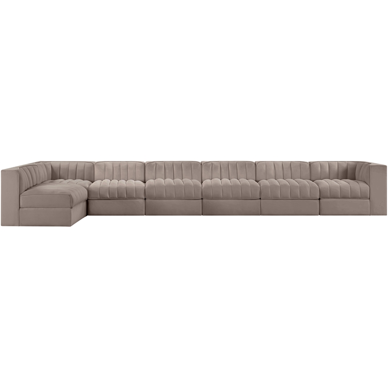 Meridian Furniture Rummi Taupe Velvet Performance Fabric 7pc. Modular Sectional