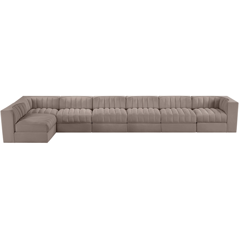 Meridian Furniture Rummi Taupe Velvet Performance Fabric 7pc. Modular Sectional