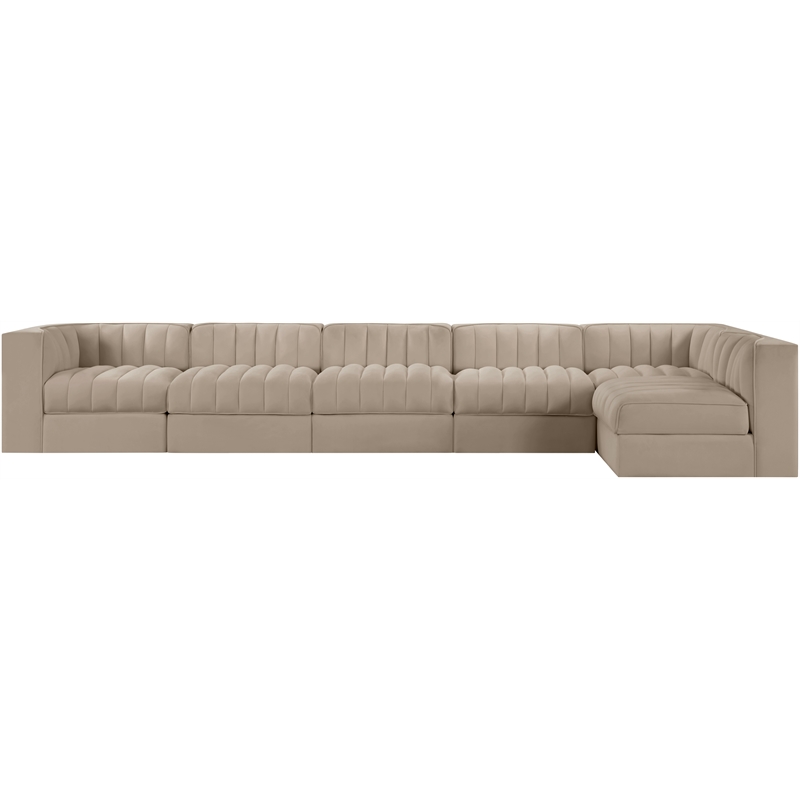 Meridian Furniture Rummi Beige Velvet Performance Fabric 6pc. Modular Sectional