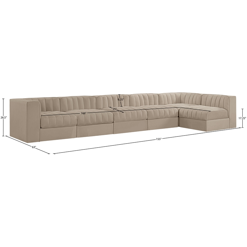 Meridian Furniture Rummi Beige Velvet Performance Fabric 6pc. Modular Sectional