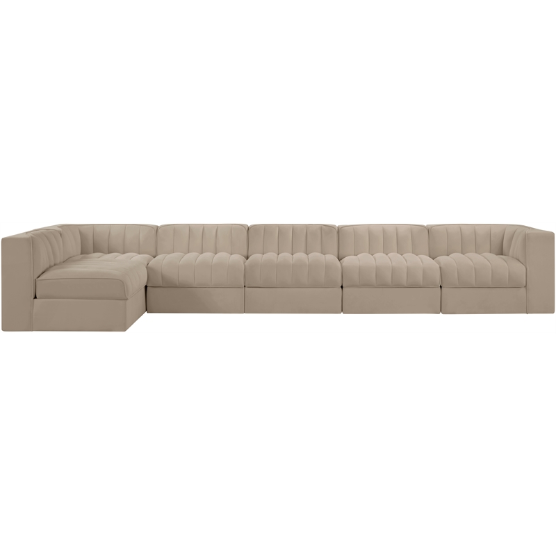 Meridian Furniture Rummi Beige Velvet Performance Fabric 6pc. Modular Sectional