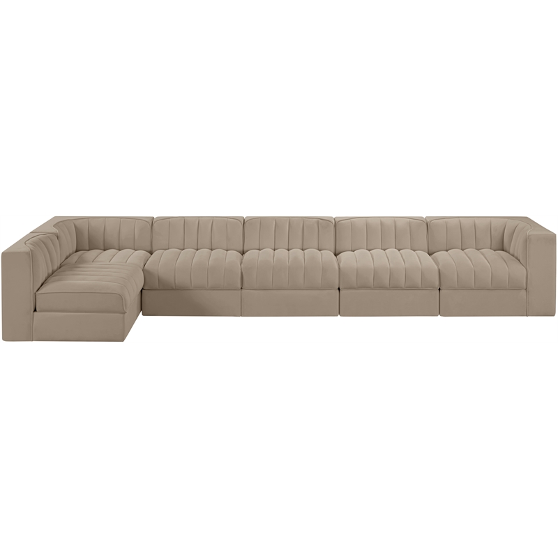 Meridian Furniture Rummi Beige Velvet Performance Fabric 6pc. Modular Sectional