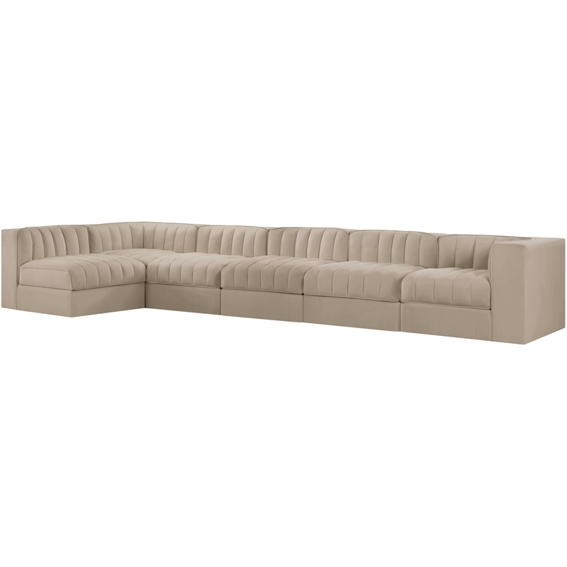 Meridian Furniture Rummi Beige Velvet Performance Fabric 6pc. Modular Sectional