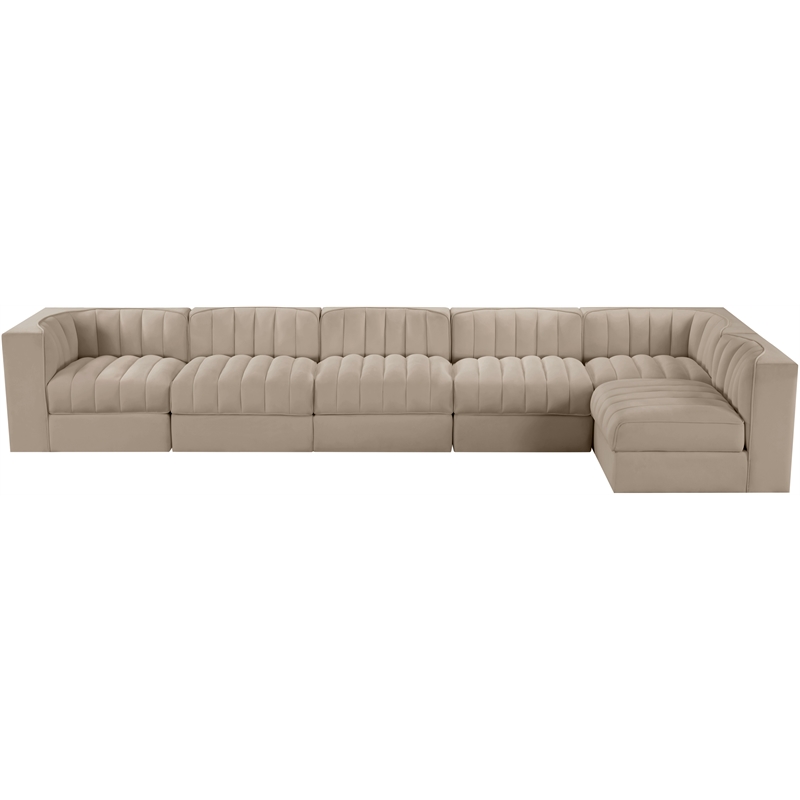 Meridian Furniture Rummi Beige Velvet Performance Fabric 6pc. Modular Sectional