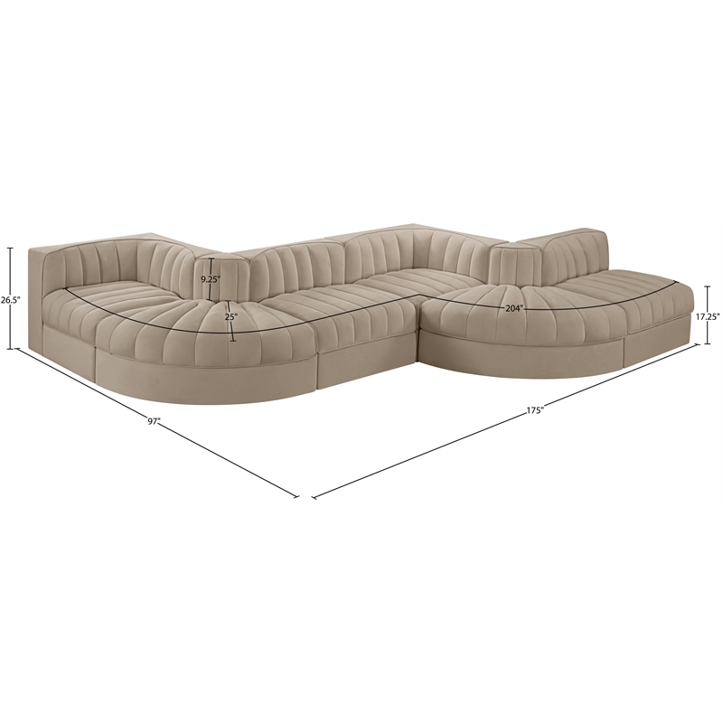 Meridian Furniture Rummi Beige Velvet Performance Fabric 6pc. Modular Sectional