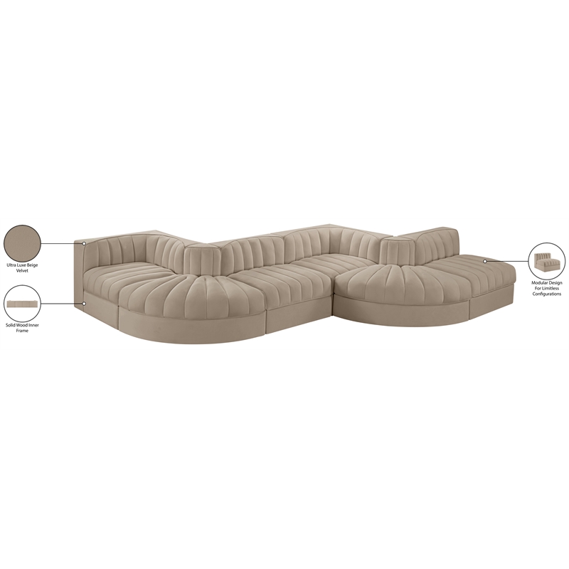 Meridian Furniture Rummi Beige Velvet Performance Fabric 6pc. Modular Sectional