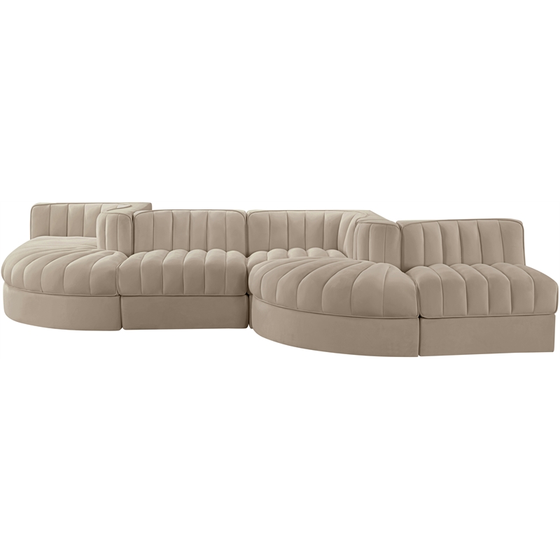 Meridian Furniture Rummi Beige Velvet Performance Fabric 6pc. Modular Sectional