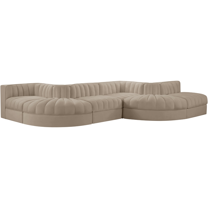 Meridian Furniture Rummi Beige Velvet Performance Fabric 6pc. Modular Sectional
