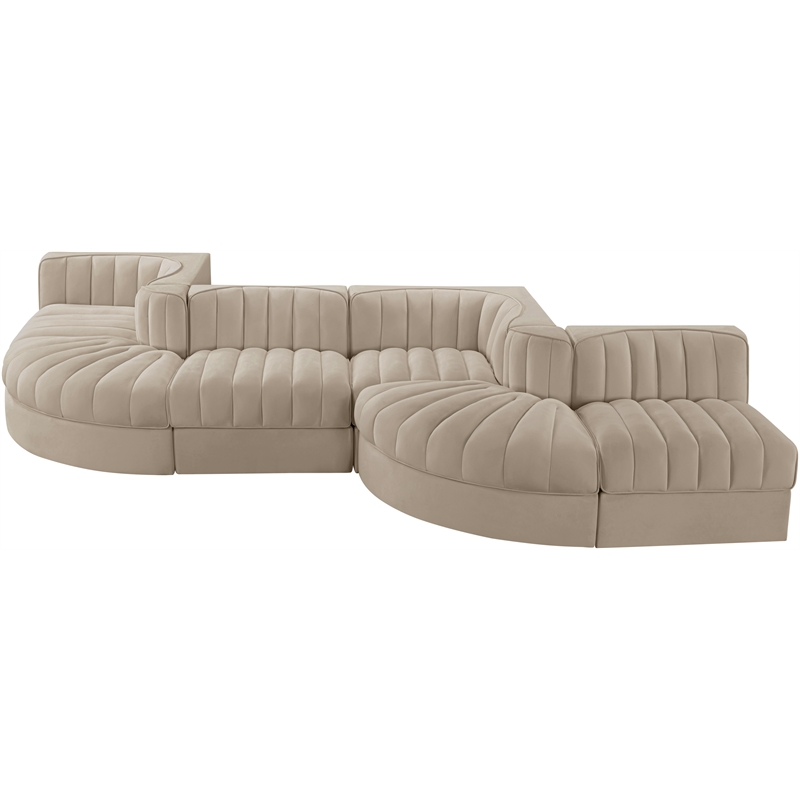 Meridian Furniture Rummi Beige Velvet Performance Fabric 6pc. Modular Sectional