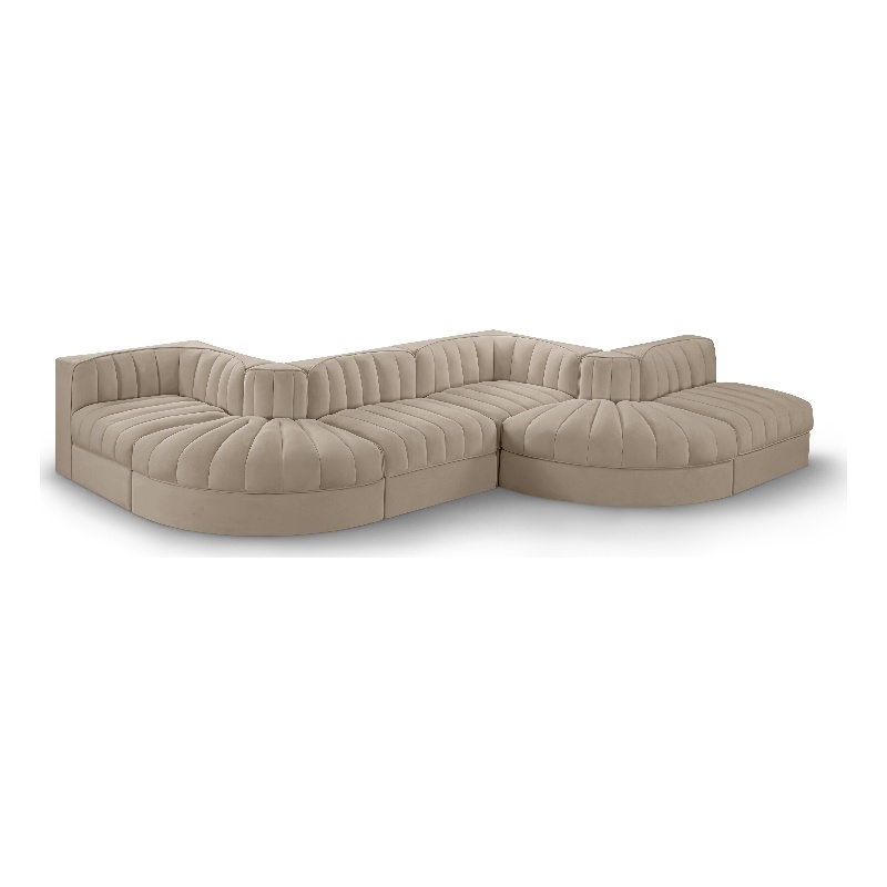 Meridian Furniture Rummi Beige Velvet Performance Fabric 6pc. Modular Sectional