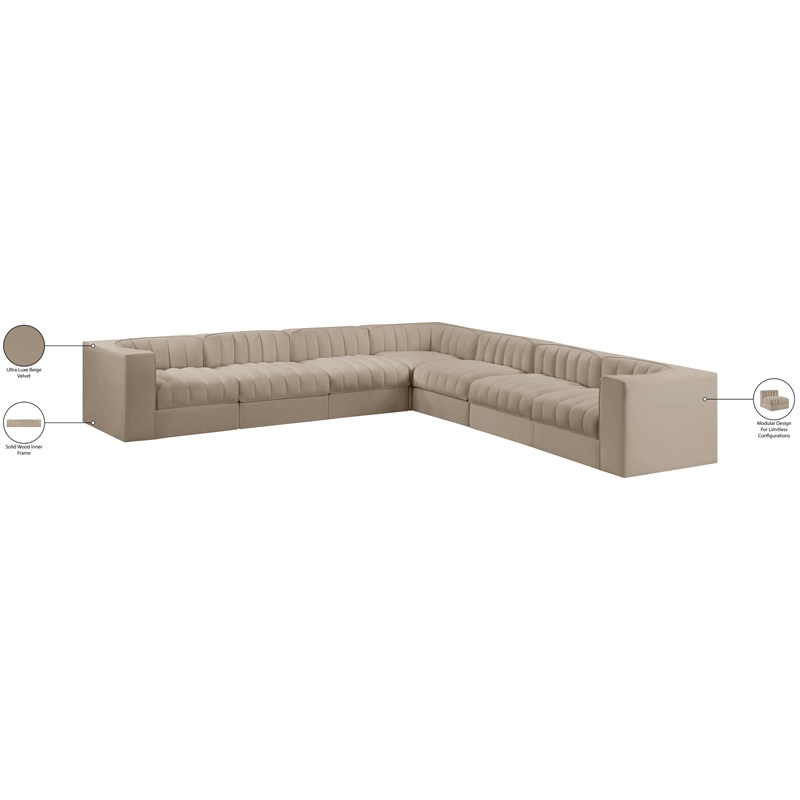 Meridian Furniture Rummi Beige Velvet Performance Fabric 7pc. Modular Sectional