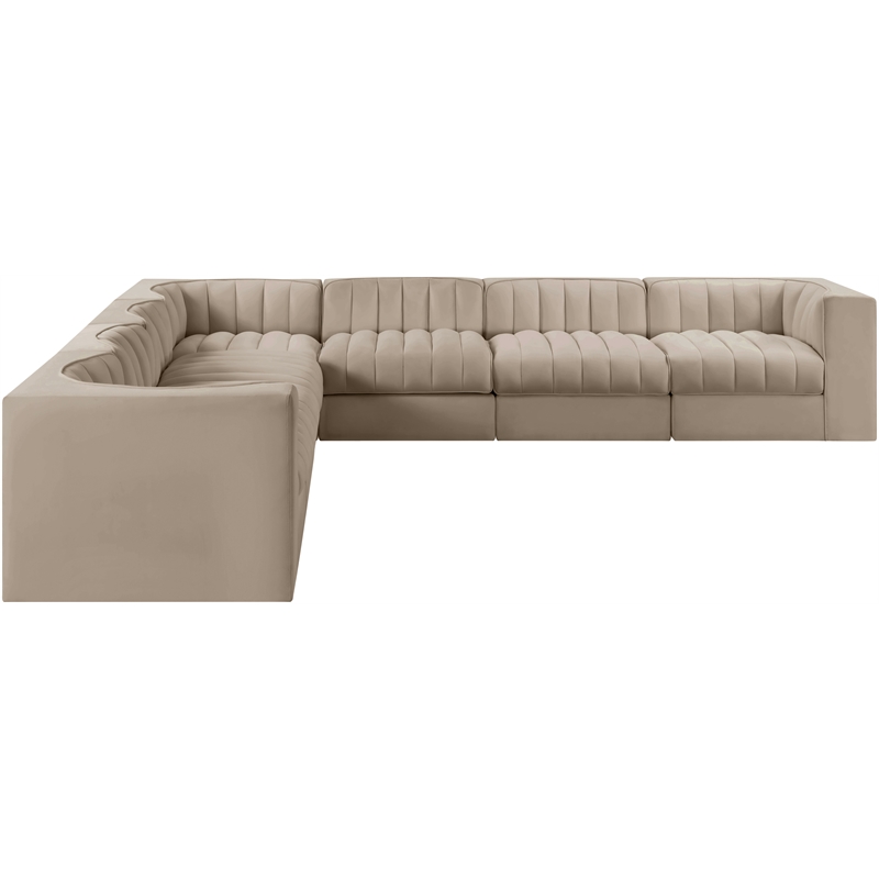 Meridian Furniture Rummi Beige Velvet Performance Fabric 7pc. Modular Sectional
