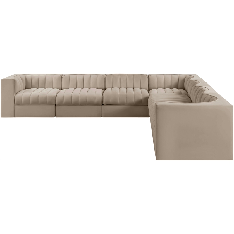 Meridian Furniture Rummi Beige Velvet Performance Fabric 7pc. Modular Sectional