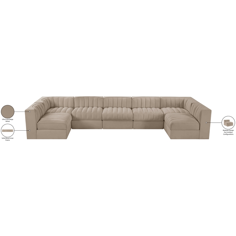 Meridian Furniture Rummi Beige Velvet Performance Fabric 7pc. Modular Sectional