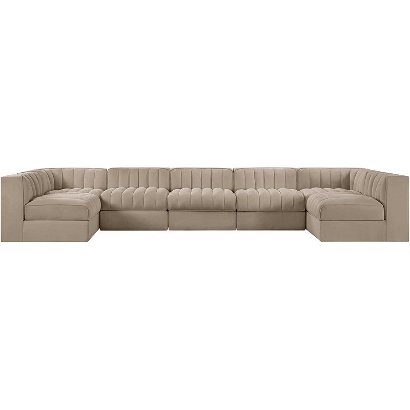 Meridian Furniture Rummi Beige Velvet Performance Fabric 7pc. Modular Sectional